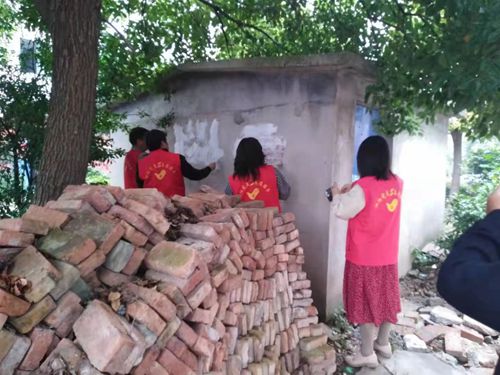 泗阳中专党员志愿者走进霞飞小区开展美化环境活动