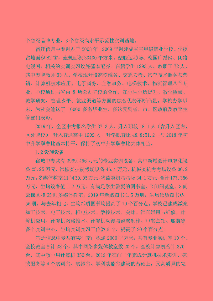 宿城区中等职业教育质量年度报告（2019年）
