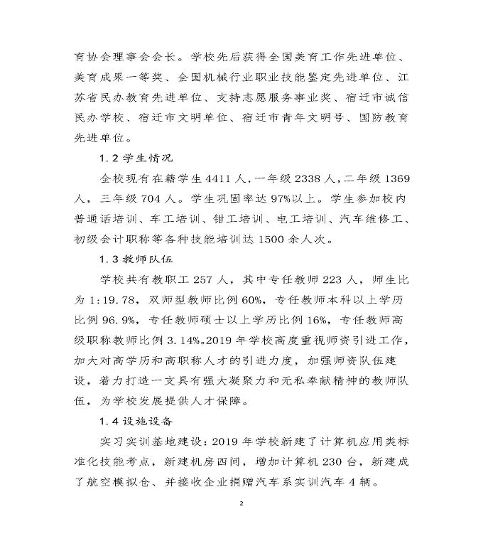 宿迁泽达中等专业学校质量年度报告（2019）