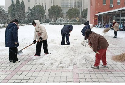 园丁情系花朵 汗水融化冰雪——宿迁经贸高职师生开展扫雪除冰活动