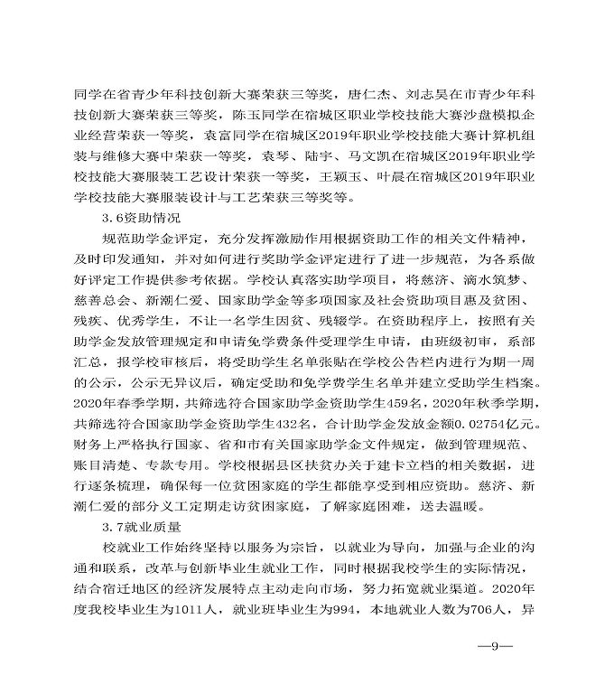 江苏省宿城中等专业学校中等职业教育质量年度报告（2020）