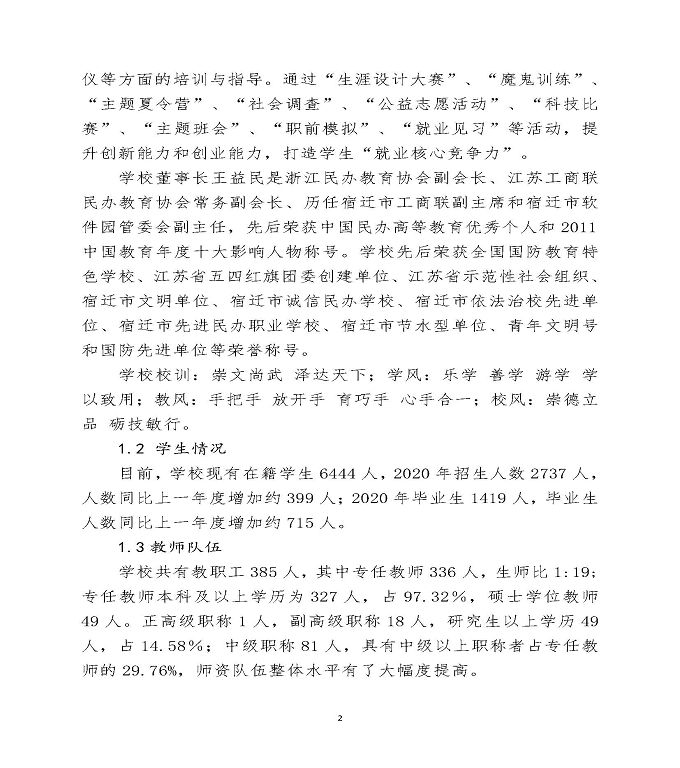 宿迁泽达中等职业学校中等职业教育质量年度报告（2020）