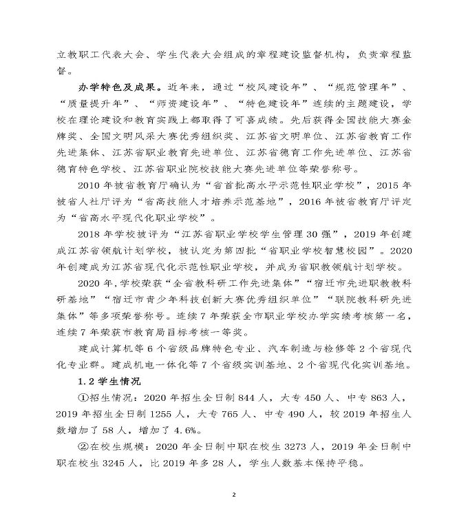 江苏省宿迁经贸高等职业技术学校中等职业教育质量年度报告（2020）