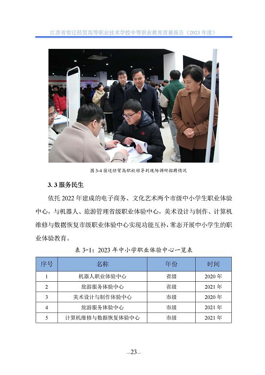 江苏省宿迁经贸高等职业技术学校质量年报（2023年度）