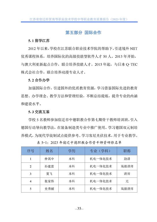 江苏省宿迁经贸高等职业技术学校质量年报（2023年度）