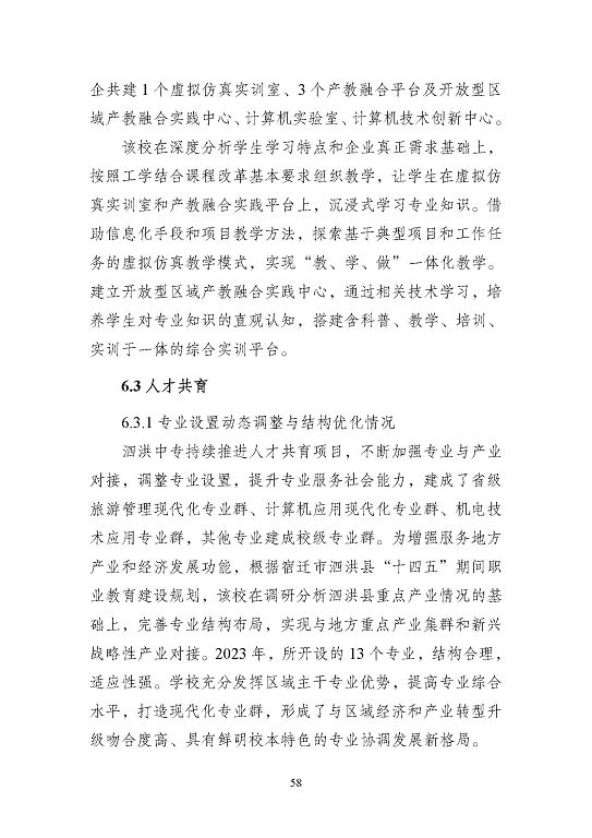 江苏省泗洪中等专业学校质量报告（2023年度）