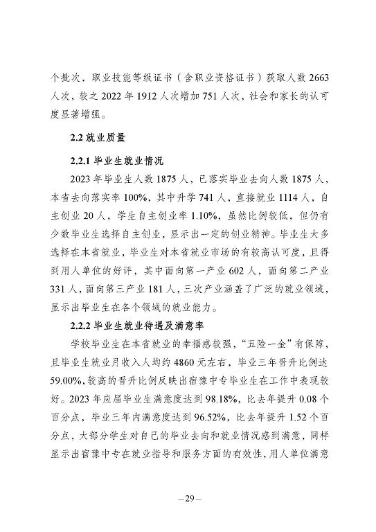 江苏省宿豫中等专业学校质量报告（2023年度）