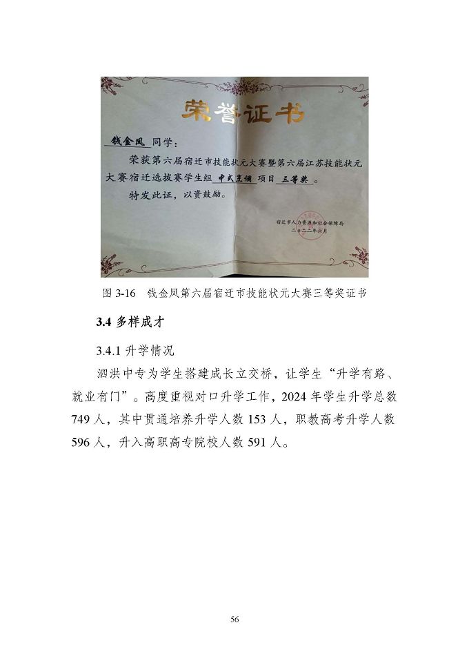 江苏省泗洪中等专业学校质量报告（2024年度）