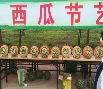 泗洪中专烹饪学子现场西瓜雕刻表演吸引市民驻足